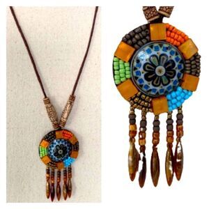 Men’s Handmade Hippie Beaded Boho Ethnic Native American Pendant Long Necklace